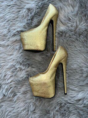 Gold Sparkle 7" Inch Stiletto High Heel (EU Size 36 - US Size 5.5 - 6 Womens)